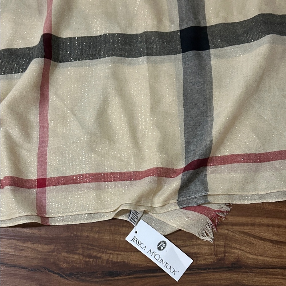 Jessica McClintock Checkered Scarf in Red, Black, and Cream